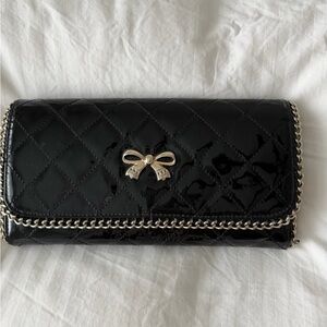 Quilted Genuine Leather Chain Wallet / Clutch – Black